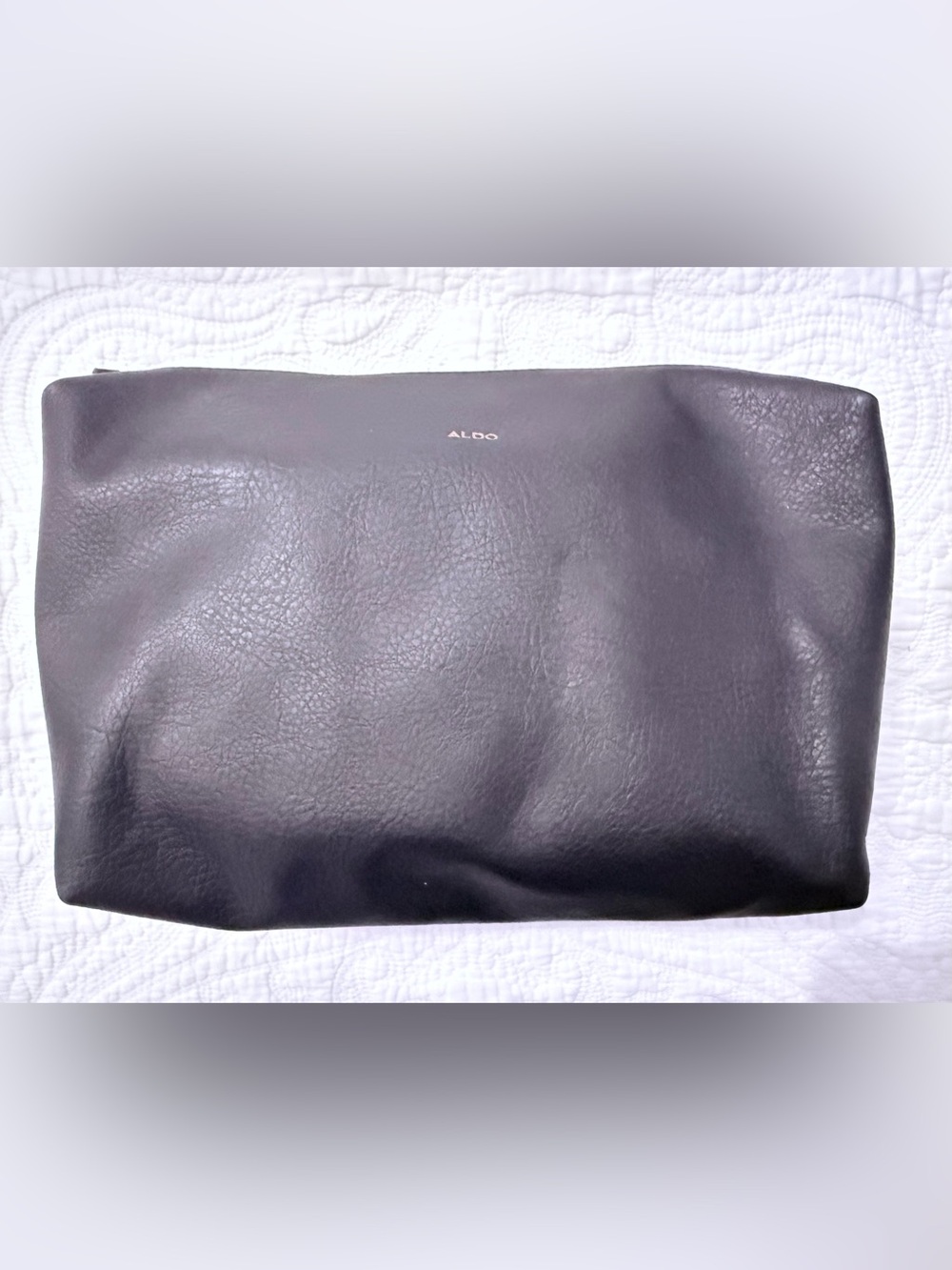 Aldo Black Faux Leather Zip Cosmetic Bag
